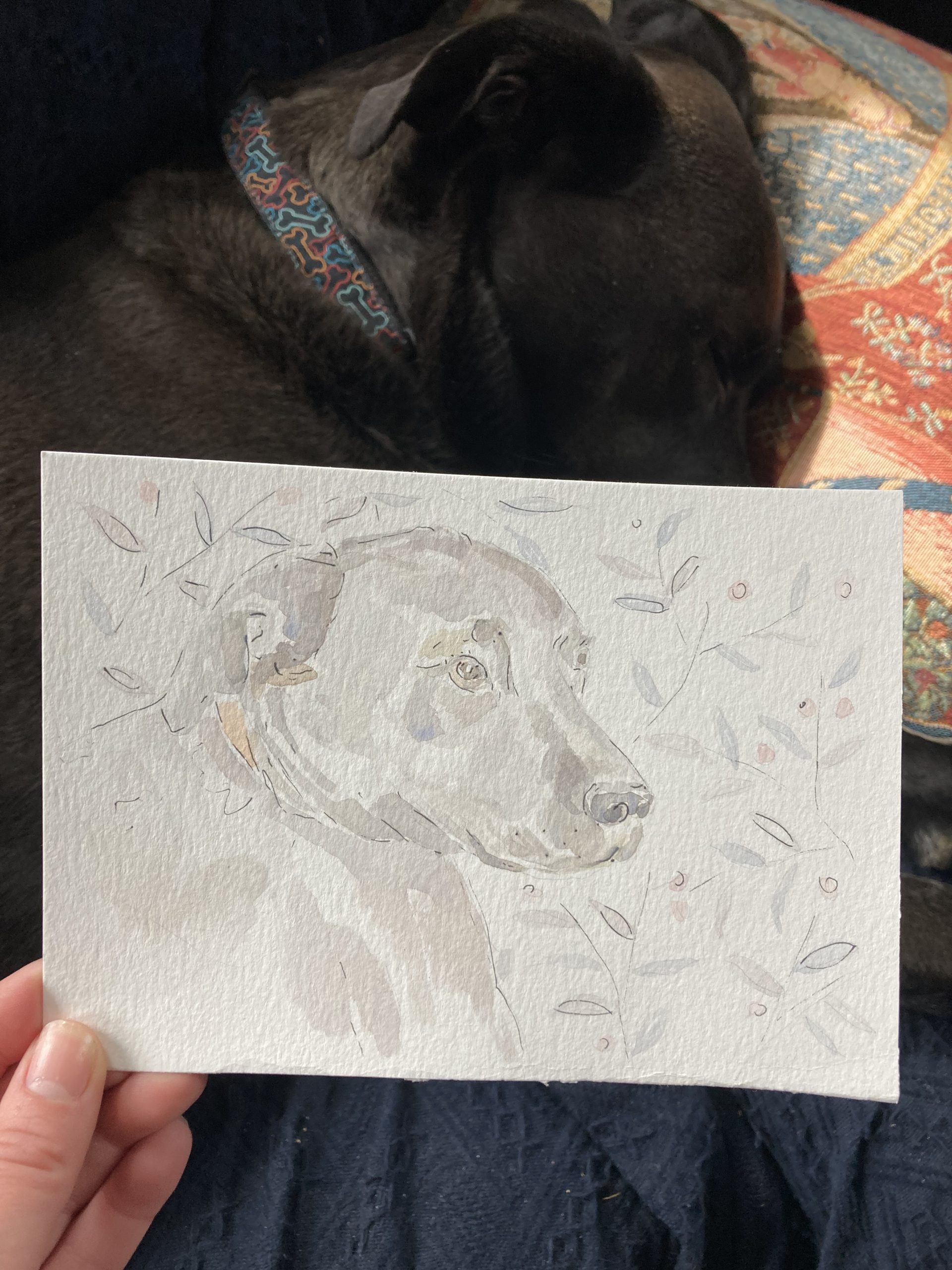 Paint Everywhere's watercolor painting of a black lab's face